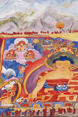 Unfurling the Giant Silk Thangka